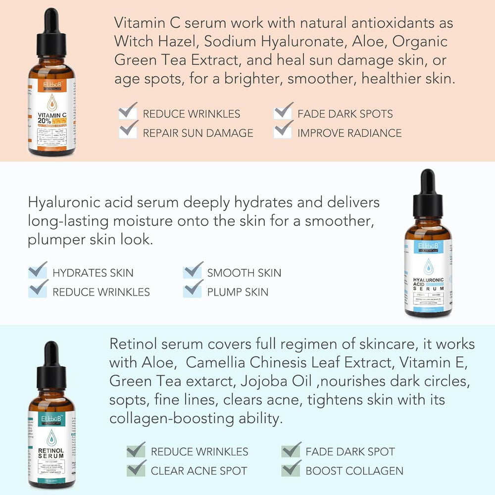 ELBBUB Conjunto de serums para rutina diaria: cuidado completo de mañana y noche.