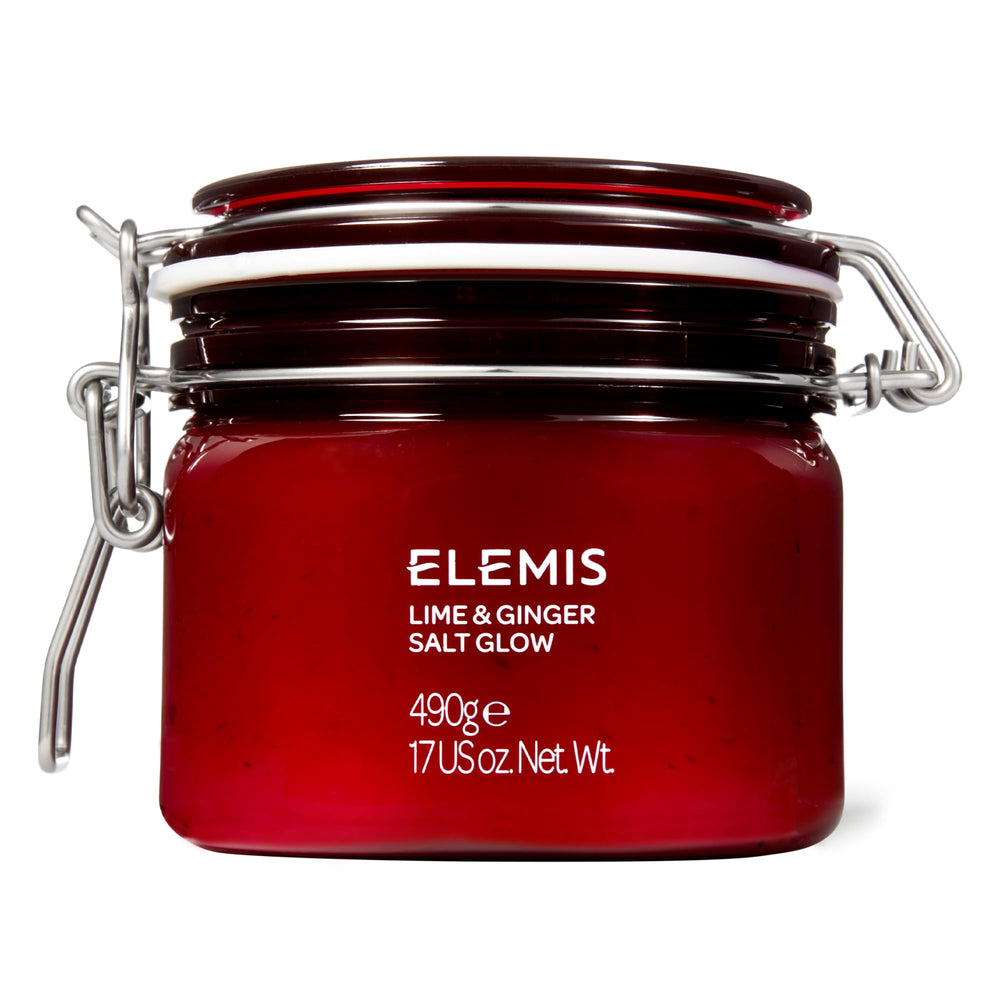 ELEMIS Exotic Lime & Ginger Salt Glow en botella, aroma cítrico y exfoliación revitalizante.