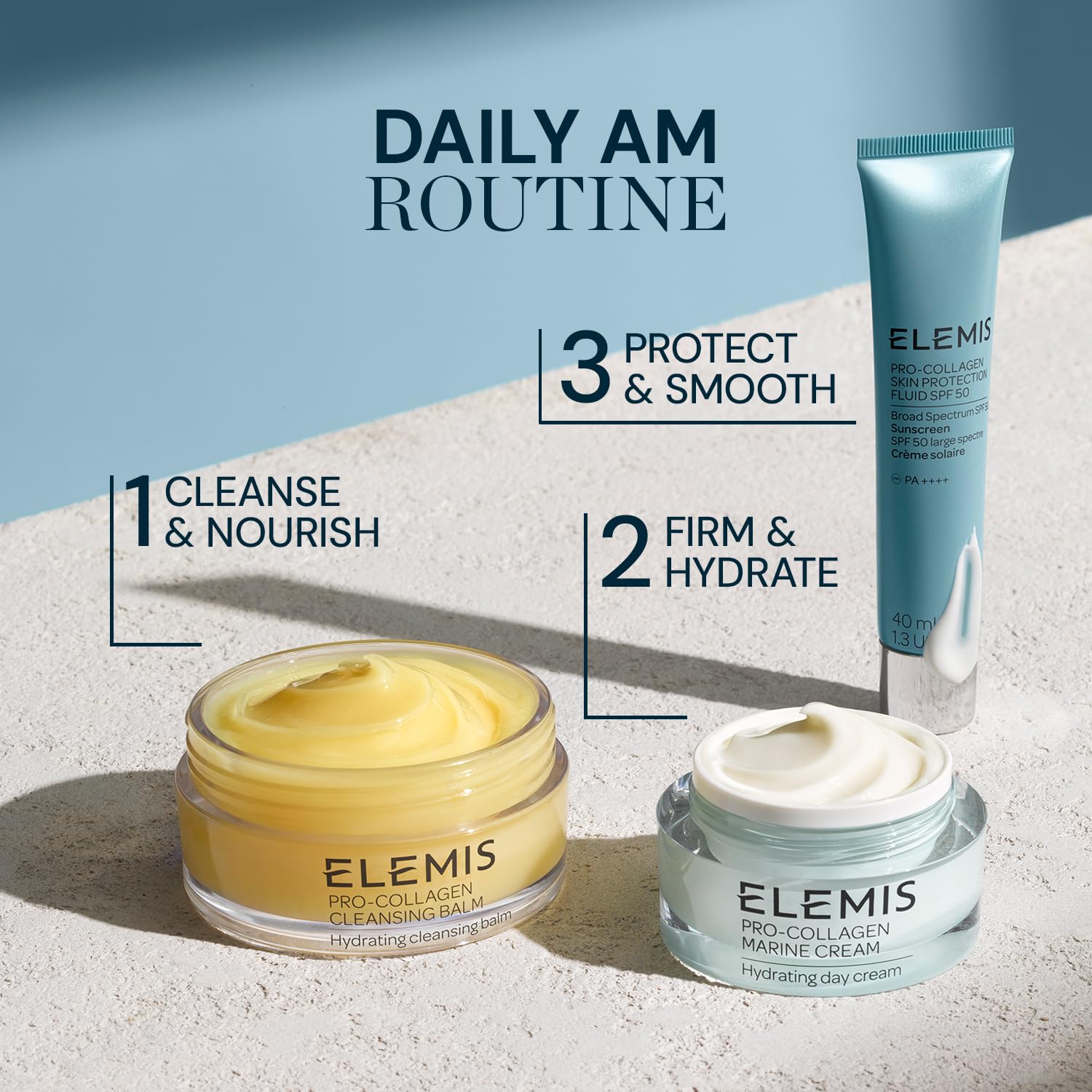 Elemis Pro-Collagen Fluid SPF 50, acabado ligero sin efecto blanquecino.