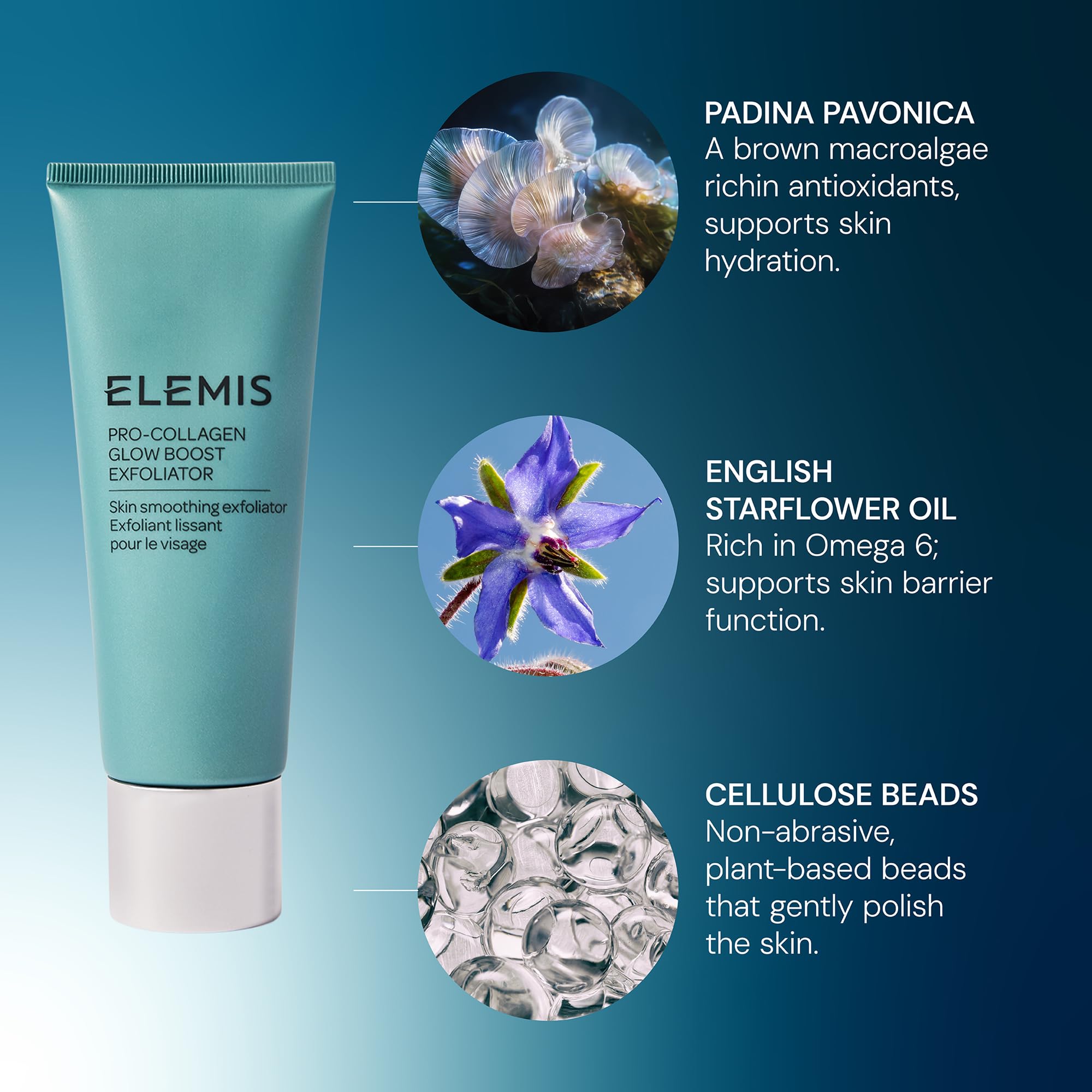 ELEMIS Pro-Collagen Glow Boost Exfoliator: hidratación post-exfoliación para sensación de confort.