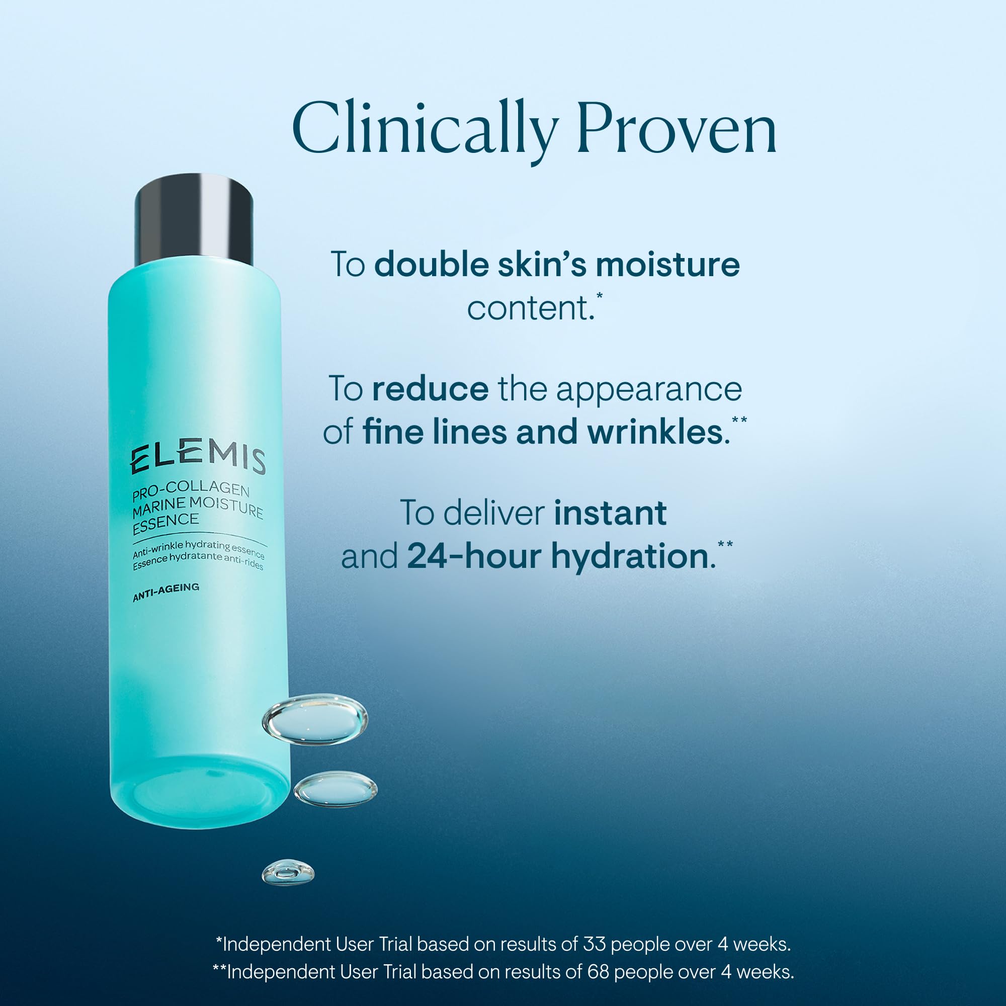 Textura ligera de ELEMIS Pro-Collagen Marine Moisture Essence, sensación fresca al aplicar.