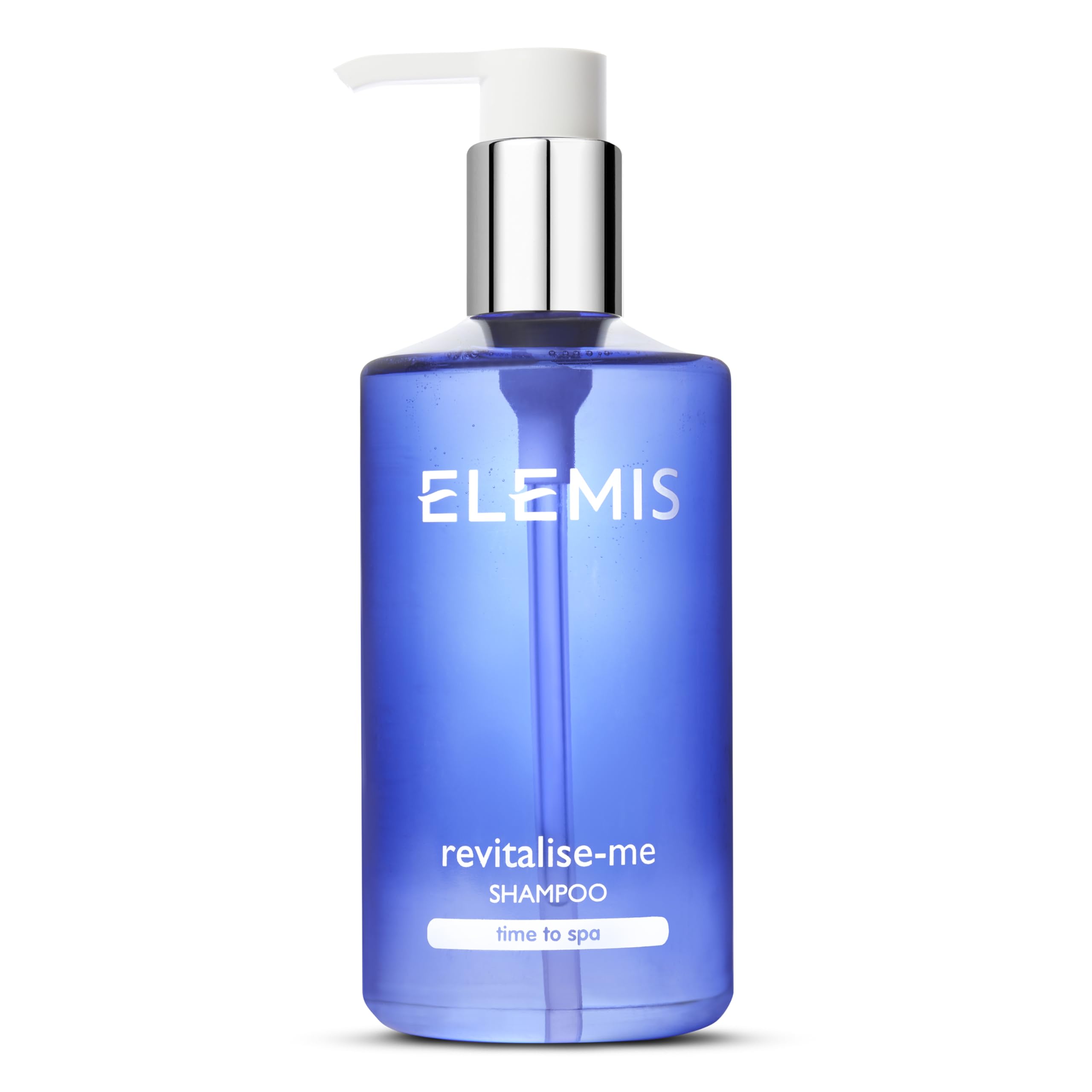 ELEMIS Revitalize-Me Shampoo botella vertiendo, aroma vigorizante para despertar el cuero cabelludo