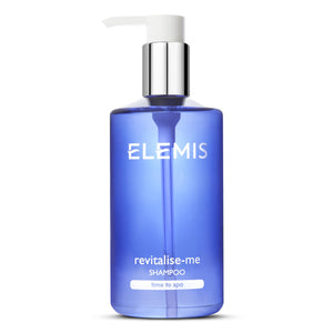 ELEMIS Revitalize-Me Shampoo botella vertiendo, aroma vigorizante para despertar el cuero cabelludo