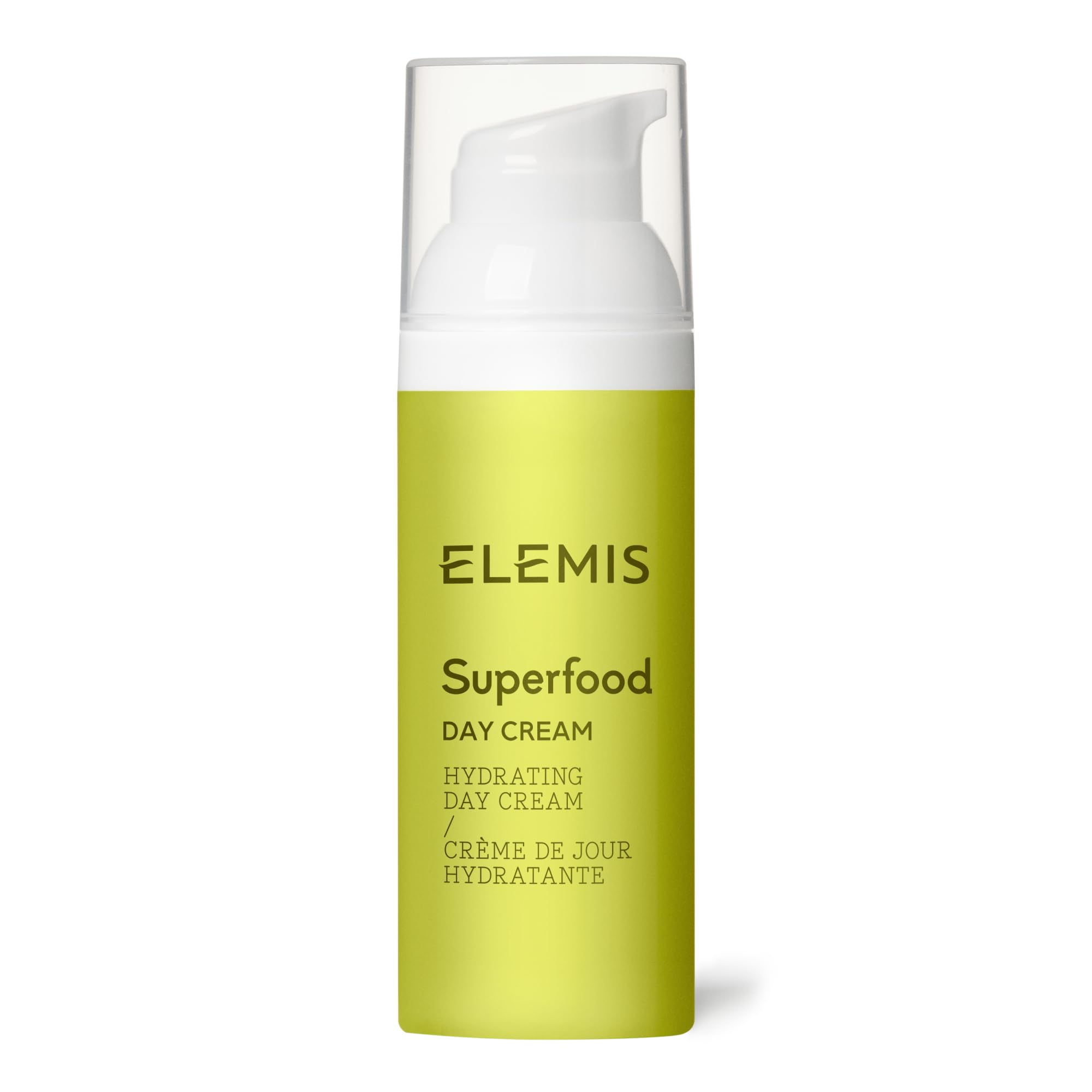 ELEMIS Superfood Day Cream en bote, crema hidratante ligera para piel radiante.