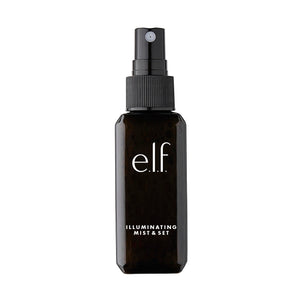 e.l.f. Lumious Mist & Set, botella frontal, aporta brillo suave y fijación ligera