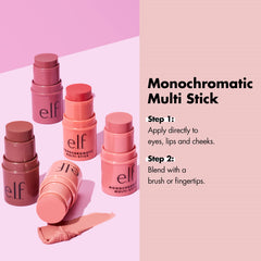 e.l.f. Monocromático Multi Stick en mejillas, rubor ligero y natural.