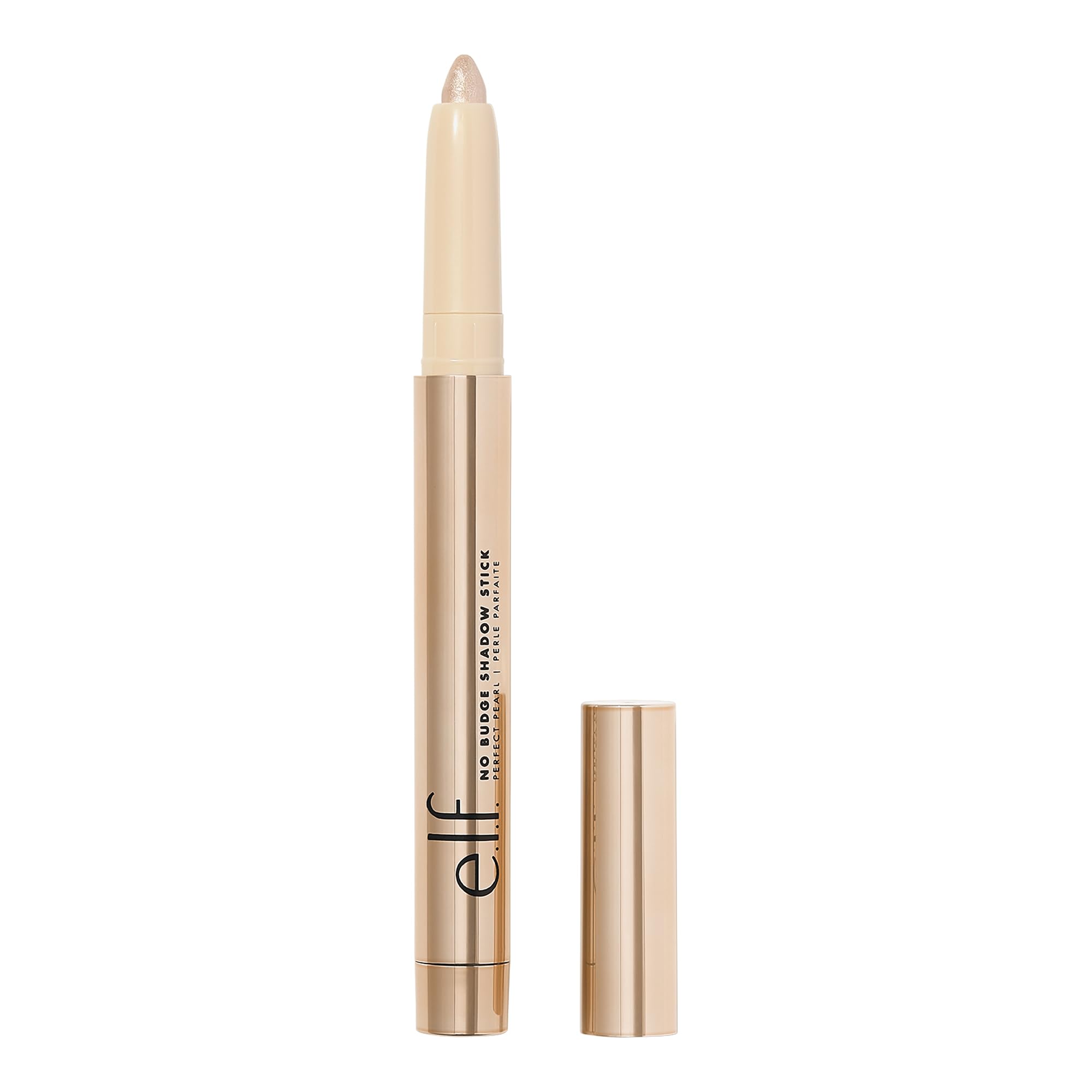 e.l.f. No Budge Shadow Stick, sombra metalica Perfect Pearl, pigmento intenso en una pasada.