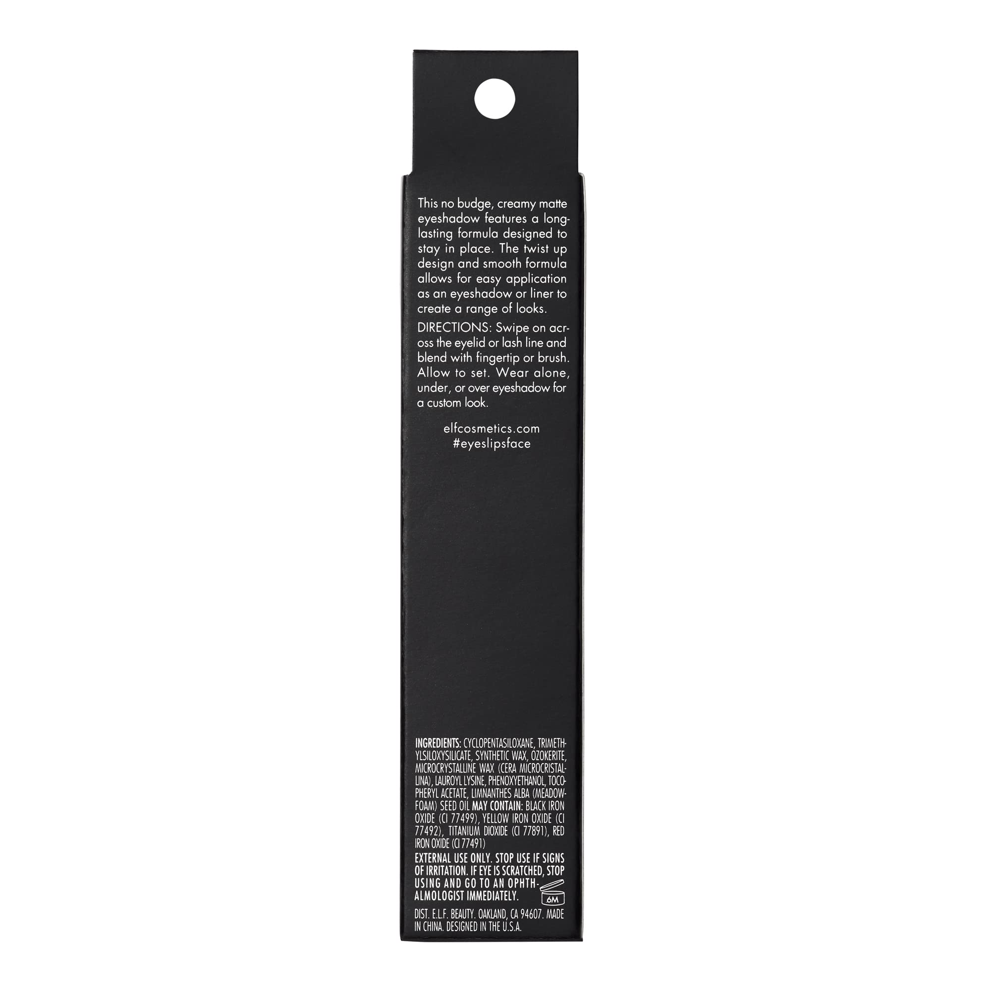 e.l.f. No Budge Matte Sombra Deslizante con sacapuntas integrado para retoques precisos.