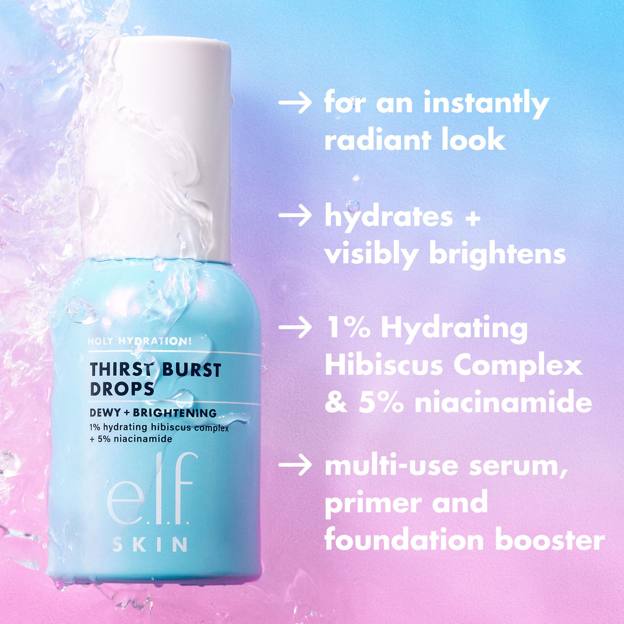 e.l.f. SKIN mini gotas hidratantes, enfoque en gota para uso como suero multipropósito.