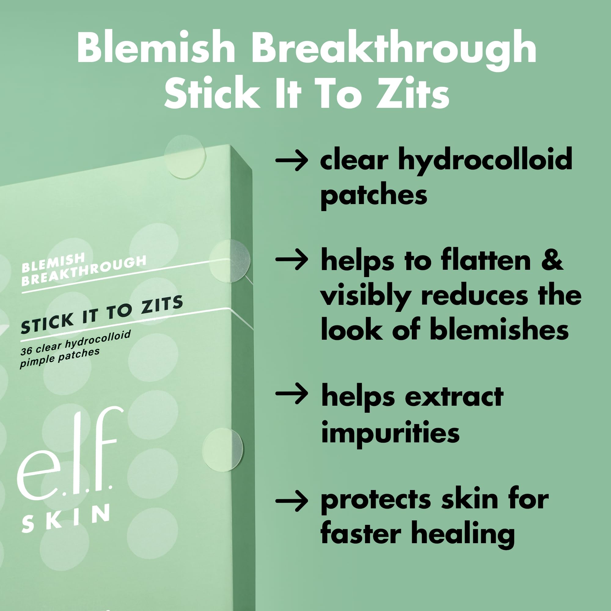 Parche transparente de e.l.f. SKIN aplicado en la piel para imperfecciones.