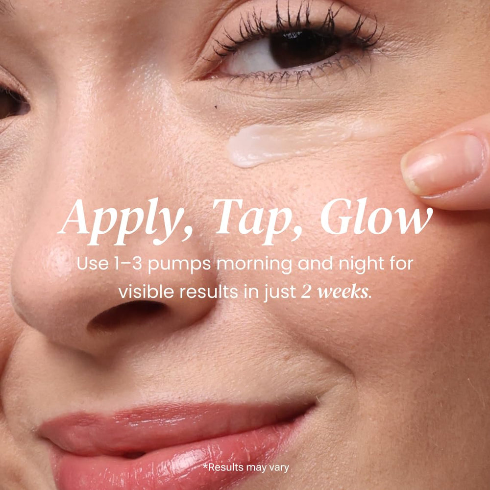 Eliré Repair Eye Cream on model skin close-up highlights cream's smooth finish.