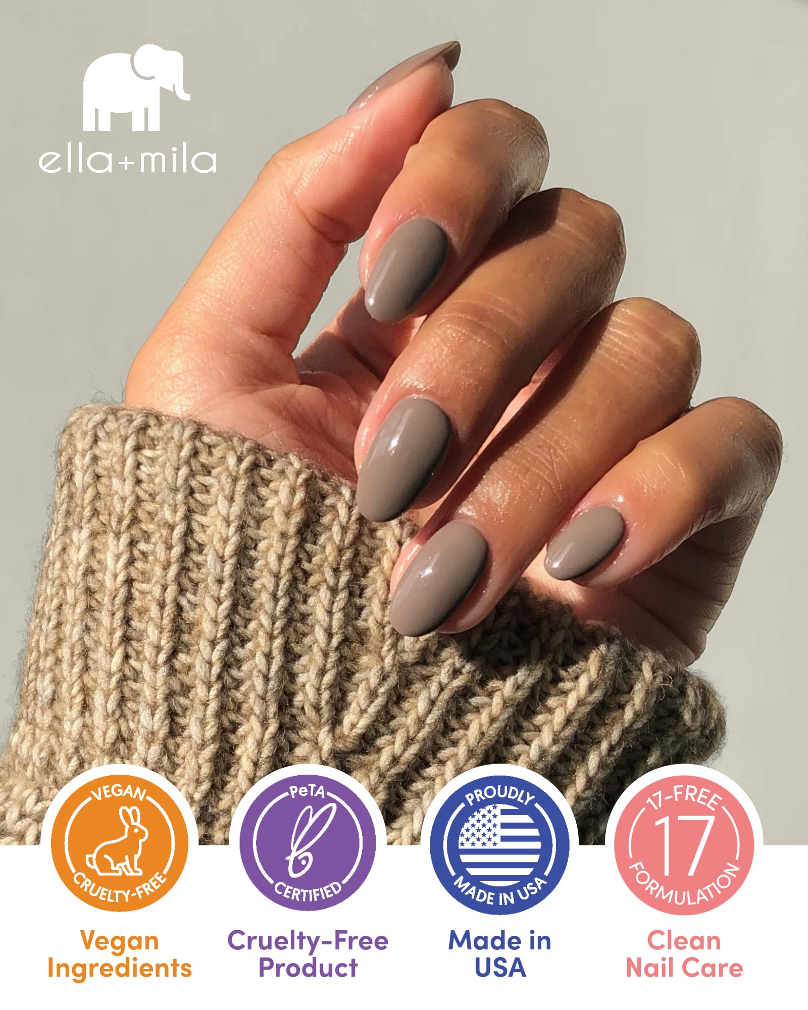 Envase vegano y libre de crueldad de Ella Mila para uñas.