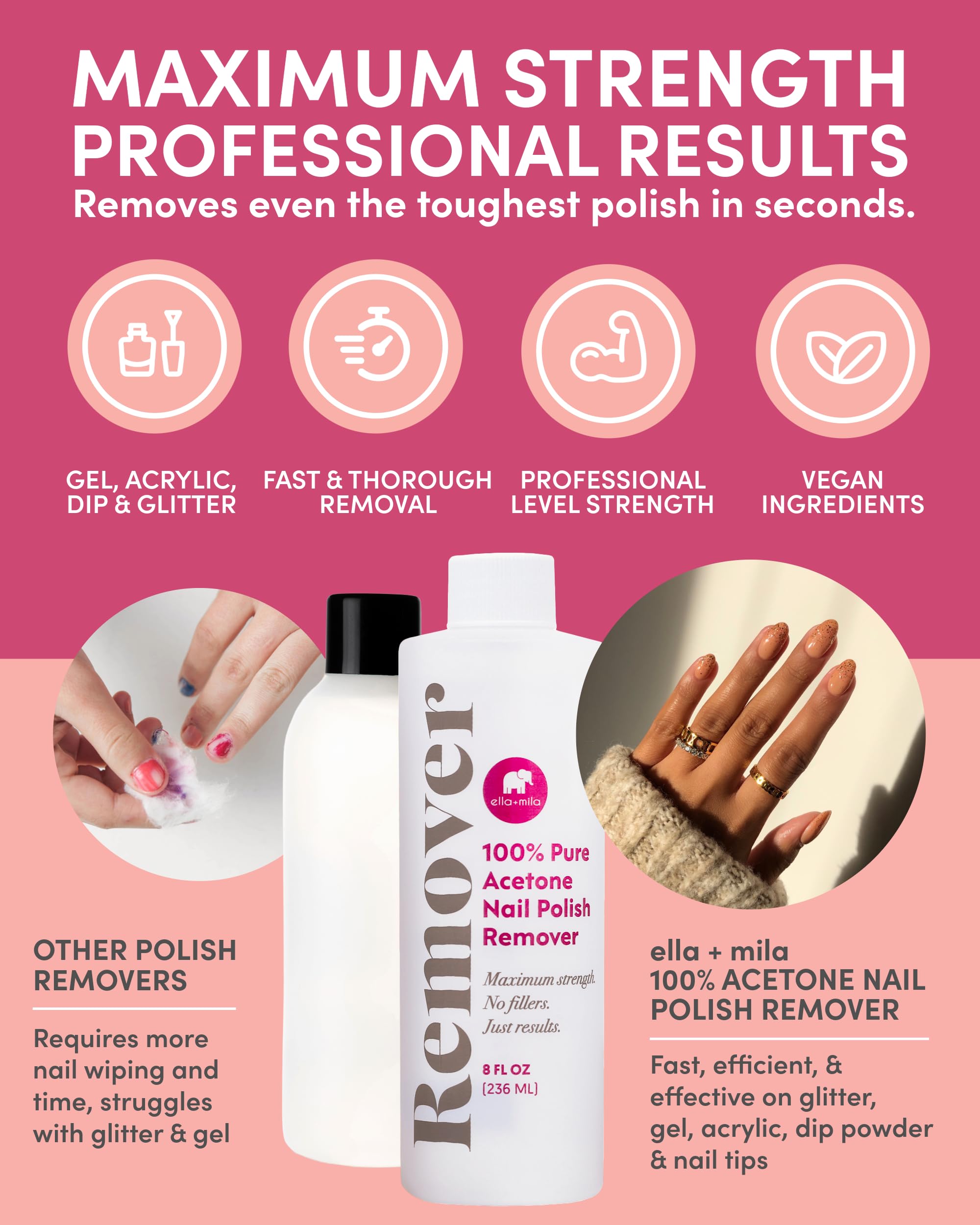 Remoción de gel y polvos con ella+mila para uñas de gel y dip.