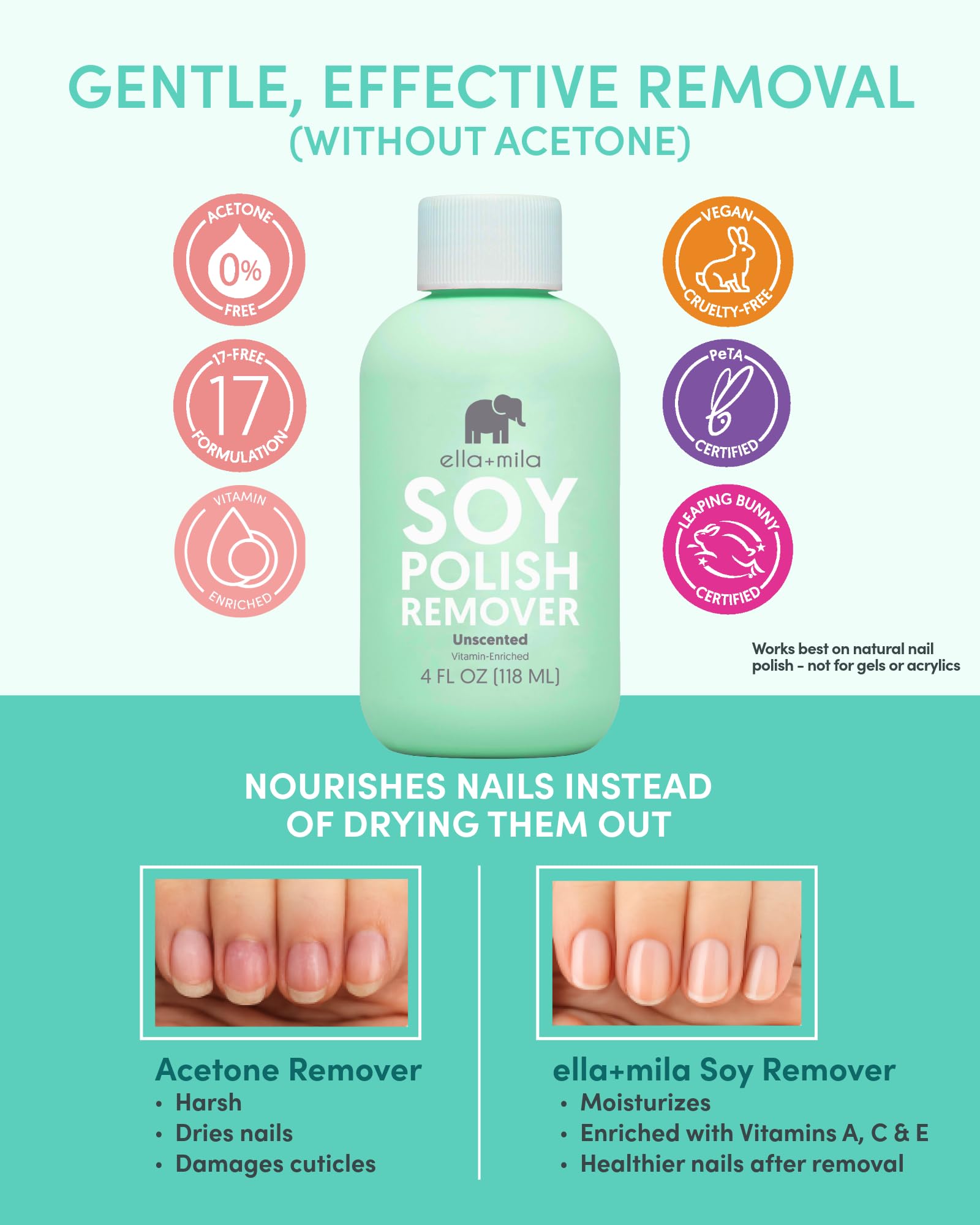Aplicación en algodón para retirar esmalte con suavidad