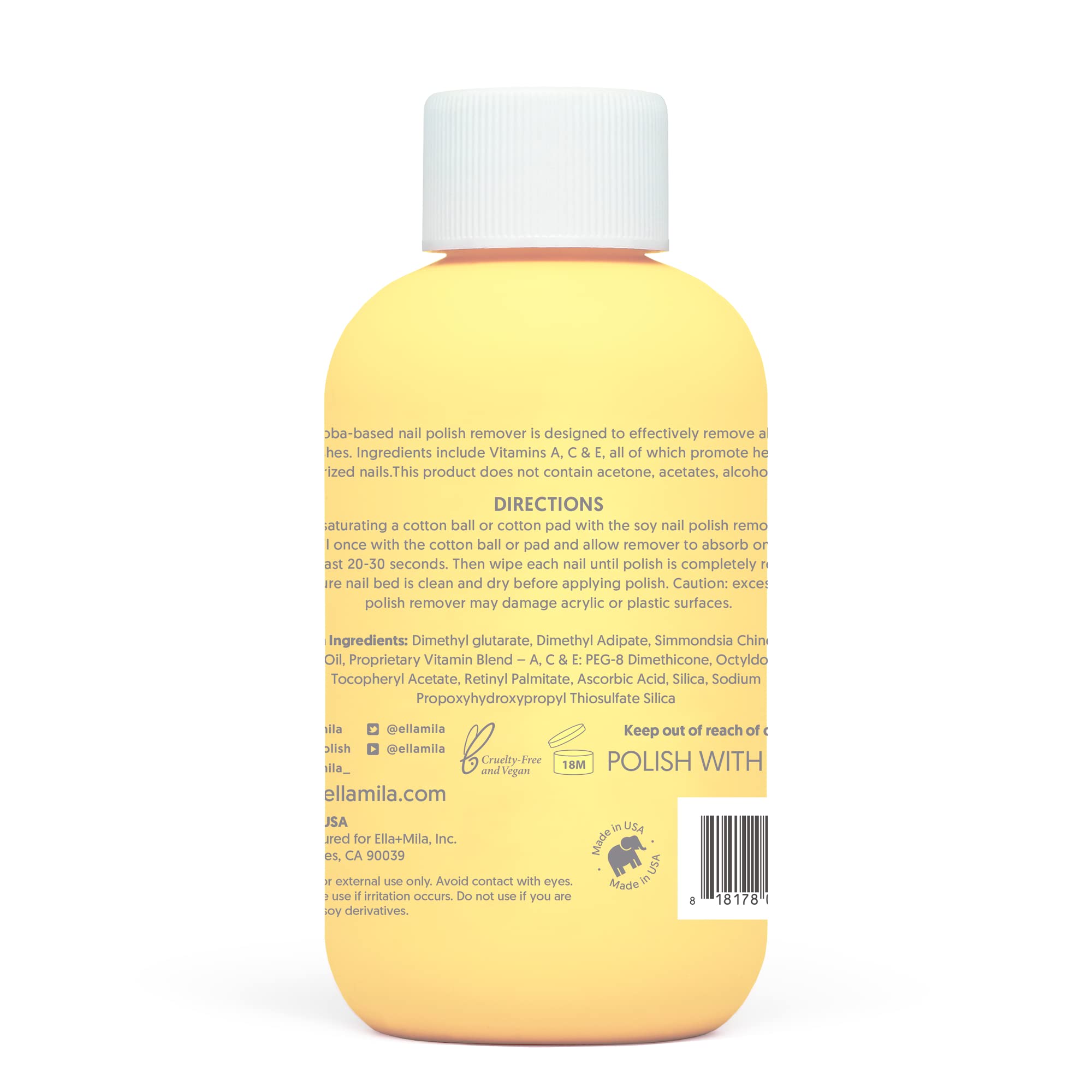 ella+mila remover esmalte con algodón suave para aplicación precisa.