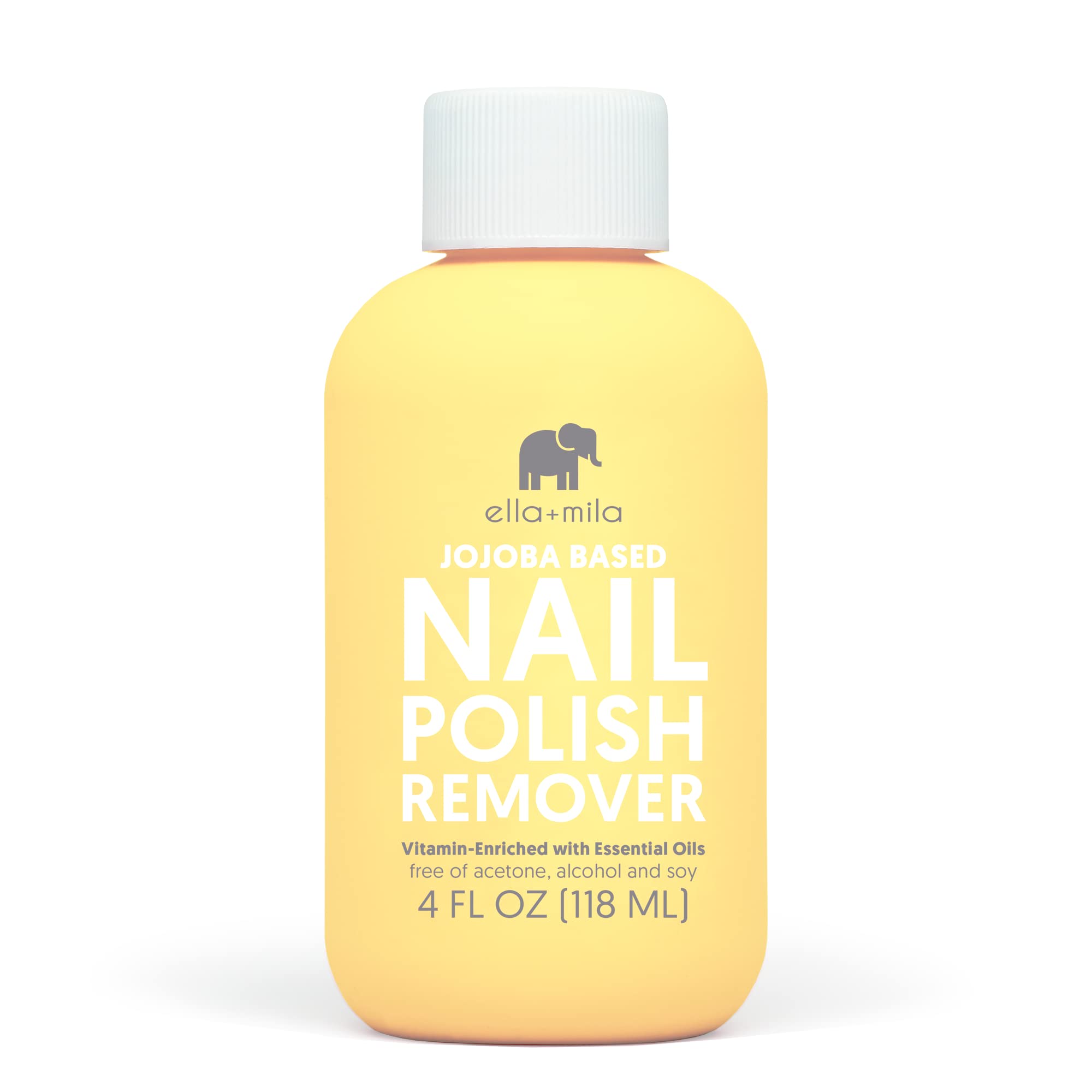 ella+mila remover esmalte jojoba: bote de cuatro onzas listo para uso diario.