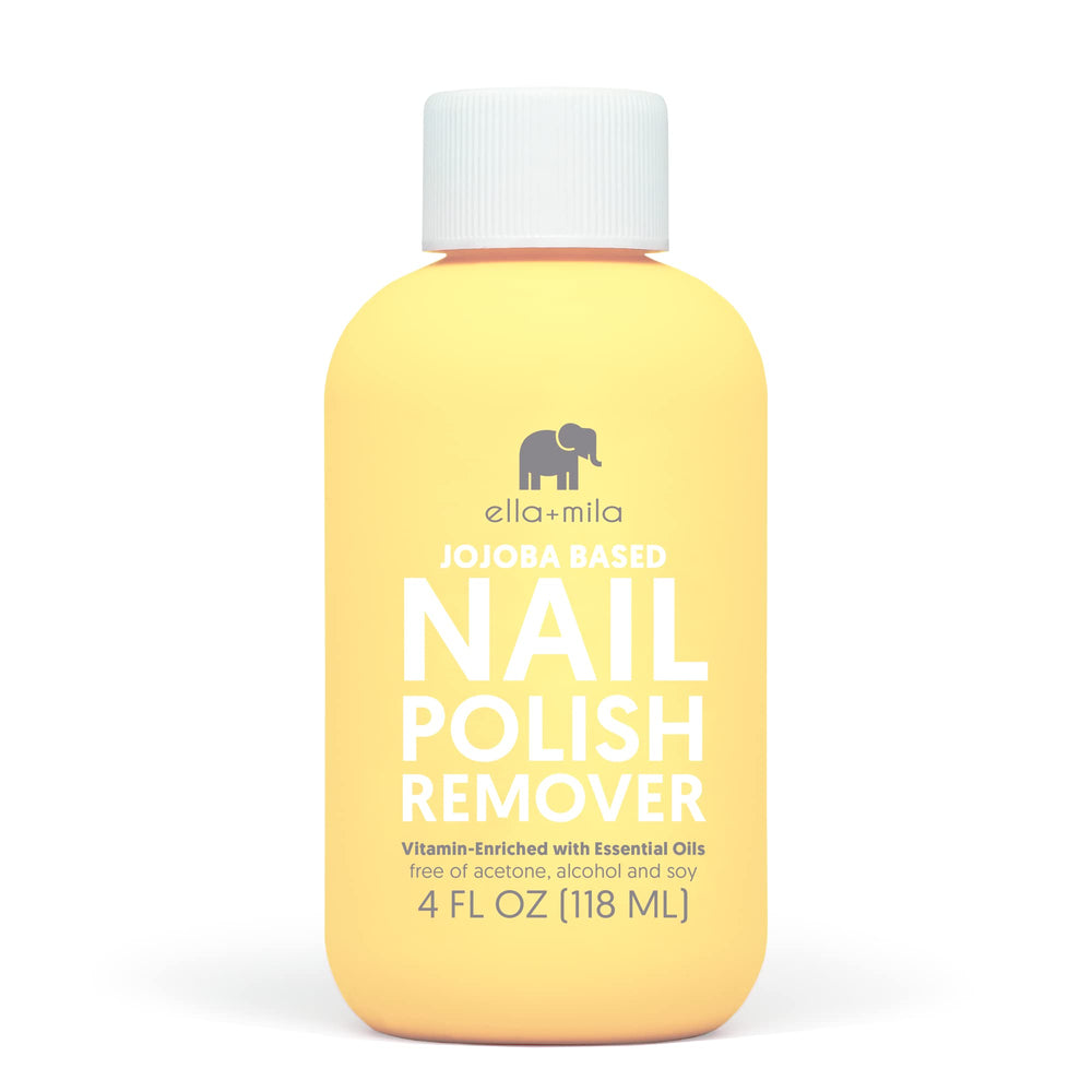 ella+mila remover esmalte jojoba: bote de cuatro onzas listo para uso diario.