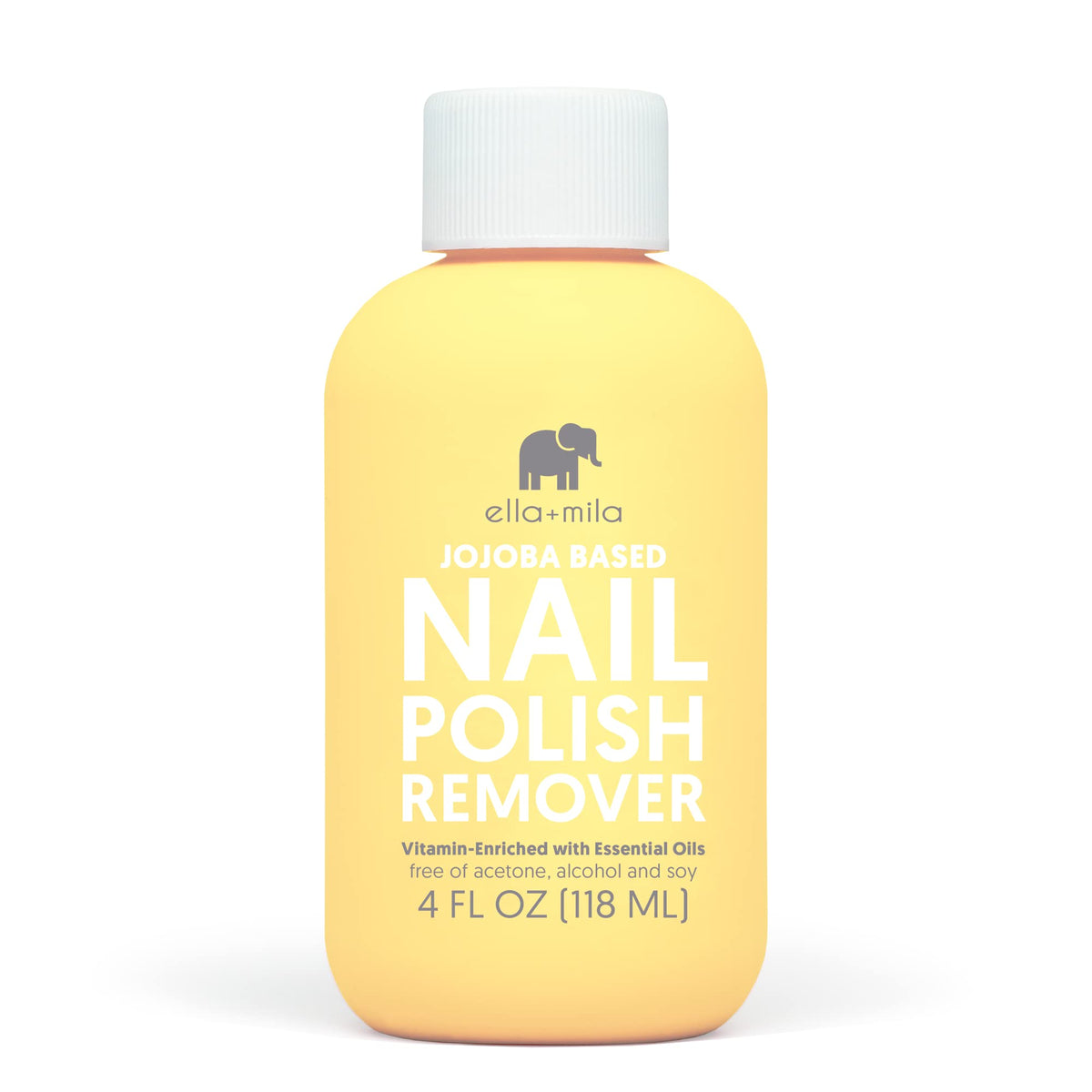 ella+mila remover esmalte jojoba: bote de cuatro onzas listo para uso diario.
