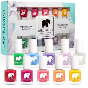 set de esmaltes de ella+mila con diez colores vibrantes para uñas modernas
