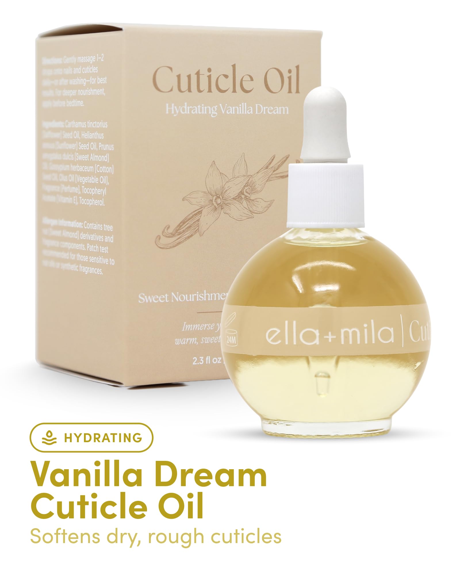 Textura ligera de aceite de Ella Mila para cutículas, se absorbe rápido.