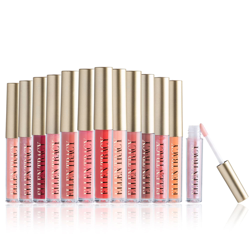 ELLEN TRACY brillos labiales Edición Oro para un brillo duradero.
