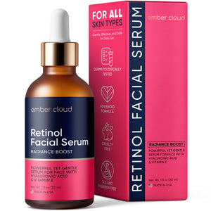 Ember Cloud Retinol Serum en bote mostrando su diseño sobrio y elegante para cuidado facial.