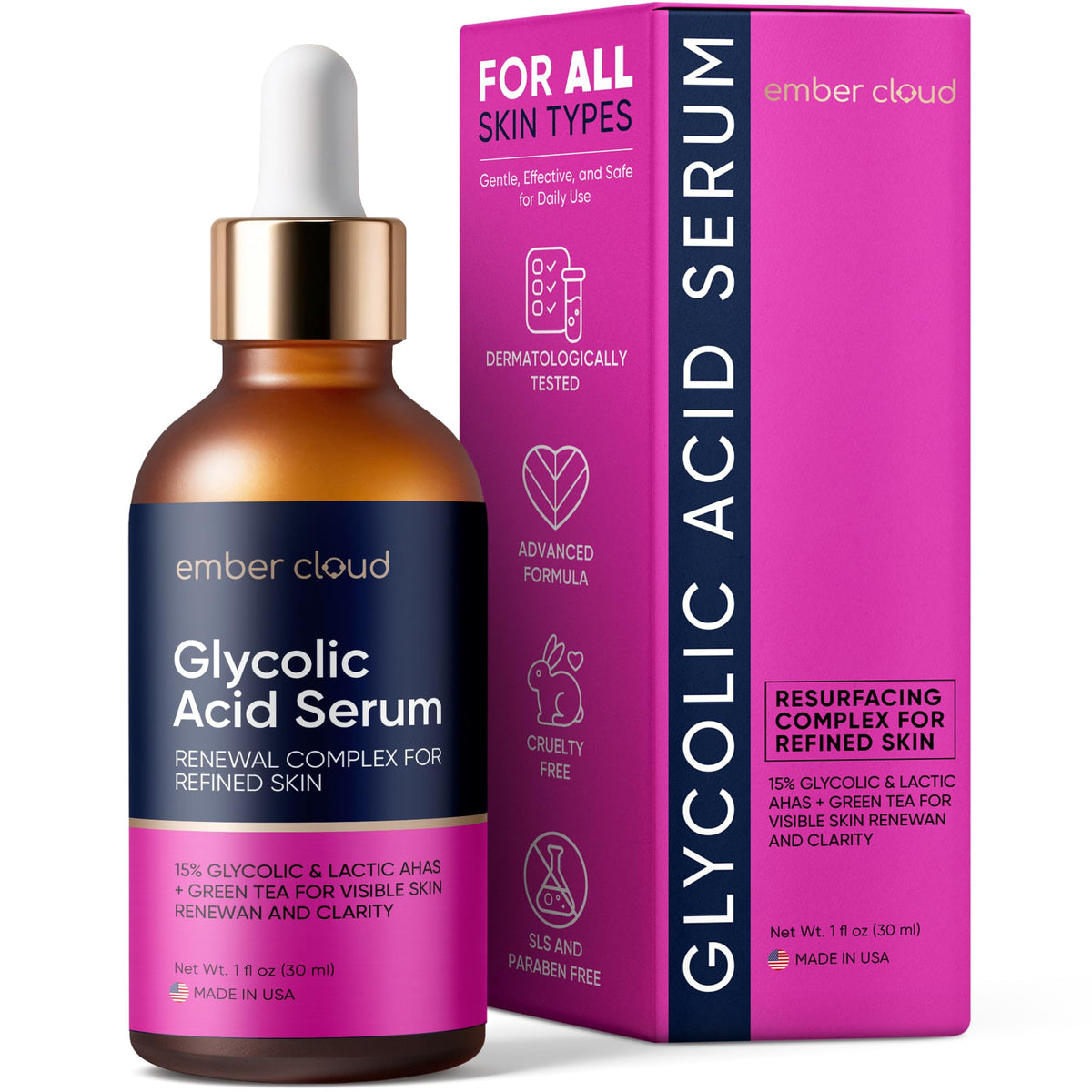 Ember Cloud suero glicólico 15% en botella para realzar luminosidad facial