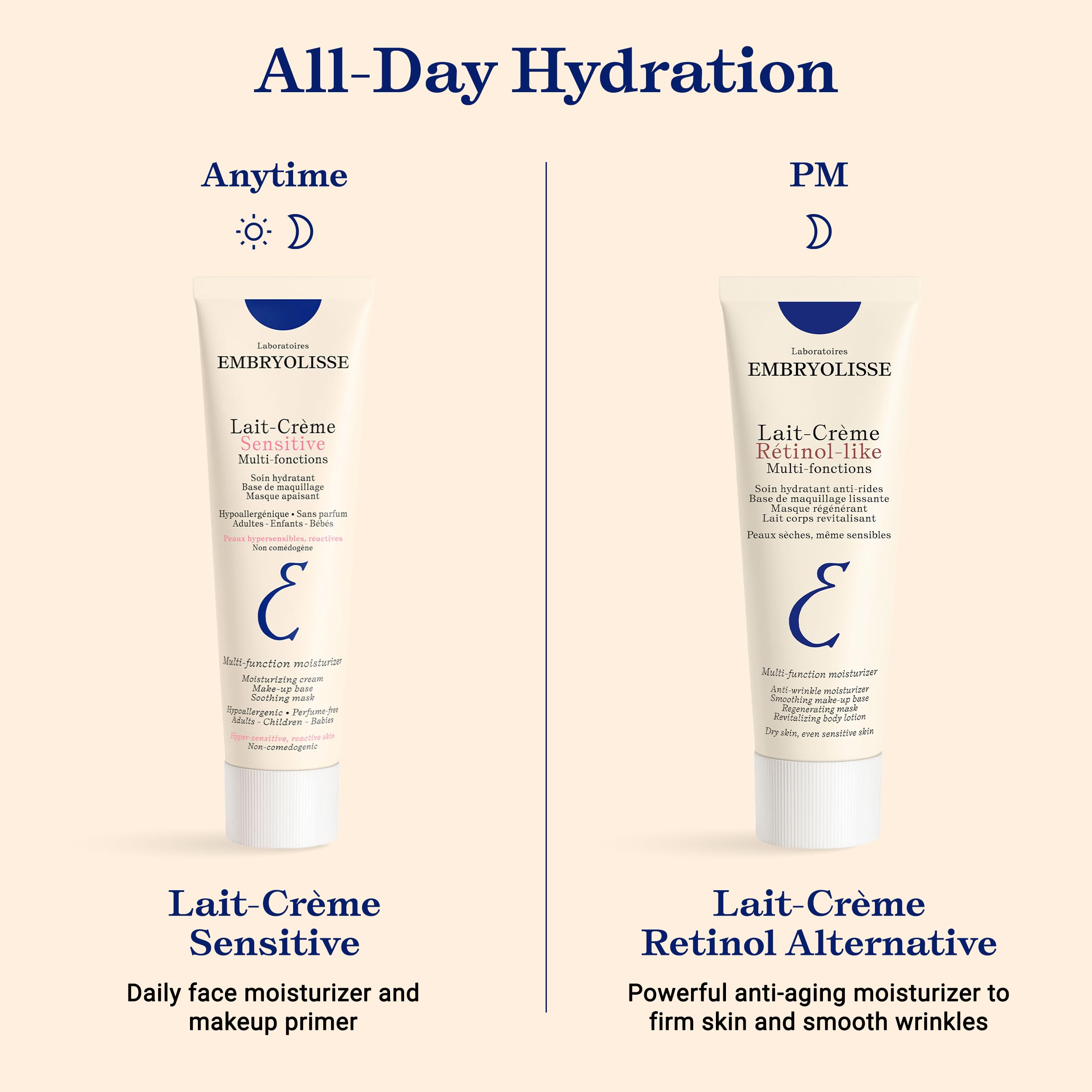 Embryolisse Lait-Crème Sensitive, envase portátil para cuidado diario de piel sensible.