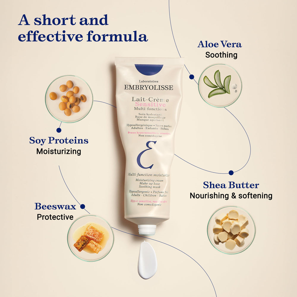 Embryolisse Lait-Crème Sensitive, uso para rostro y cuerpo, crema multiuso suave.