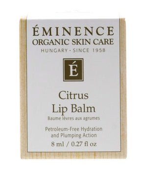 Bálsamo labial cítrico Eminence en frente con hidratación suave.