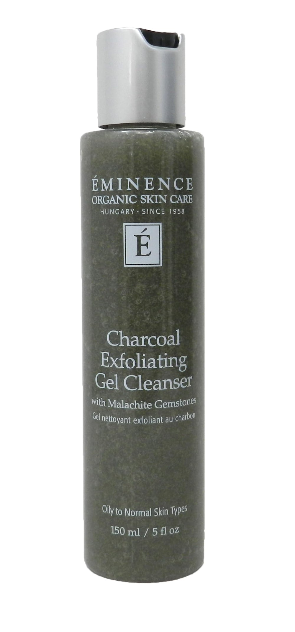 ÉMINENCE gel exfoliante de carbón activado limpia poros y elimina impurezas.