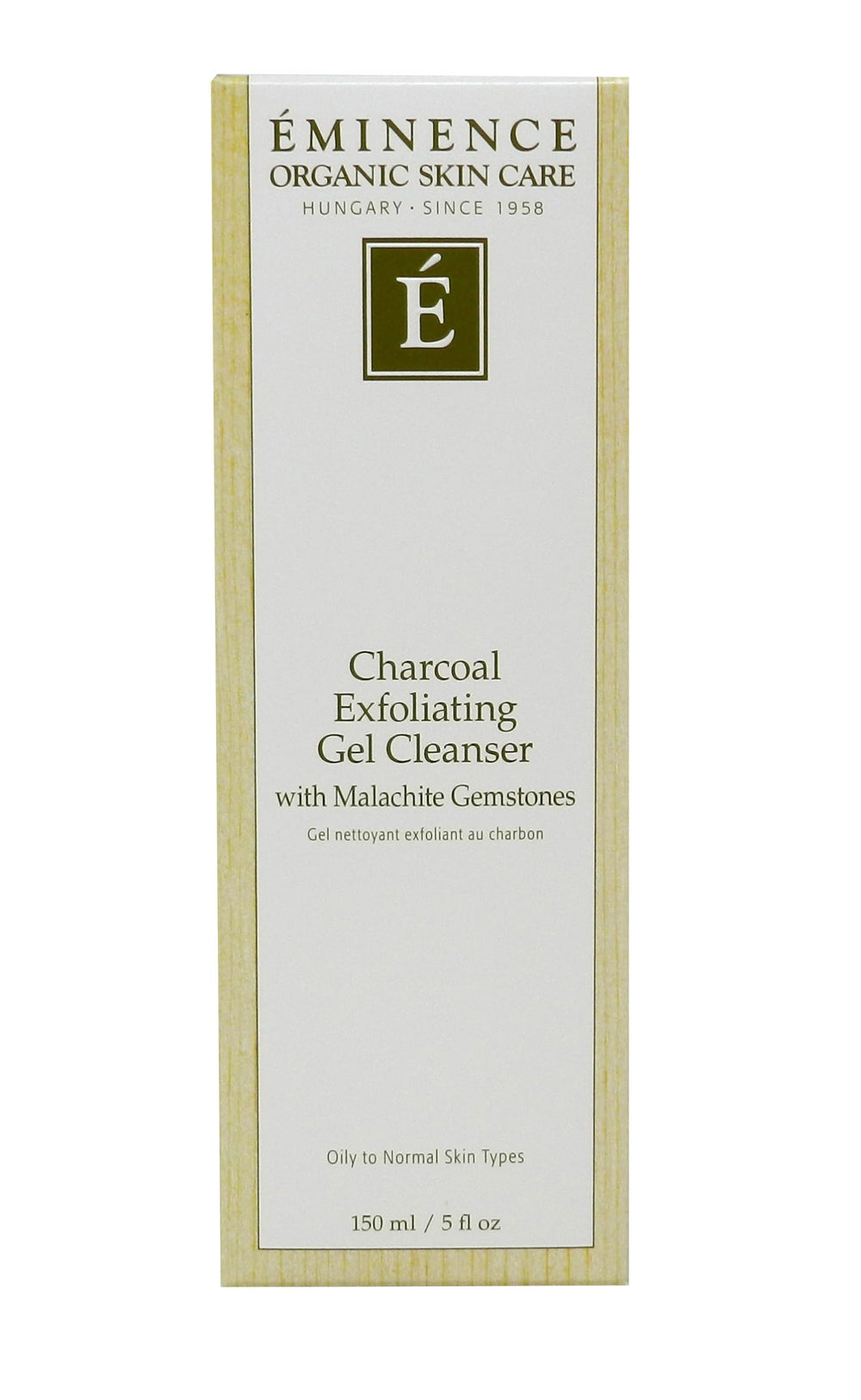ÉMINENCE gel exfoliante de carbón con textura neutra, sin perfume para uso delicado.