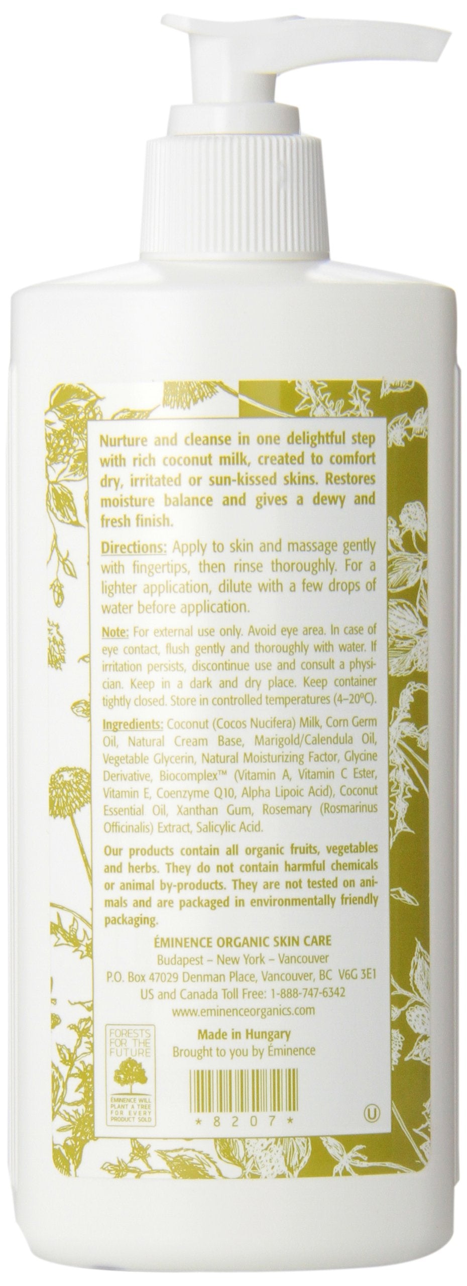 Eminence Leche Limpiadora de Coco, textura cremosa para una limpieza facial suave.