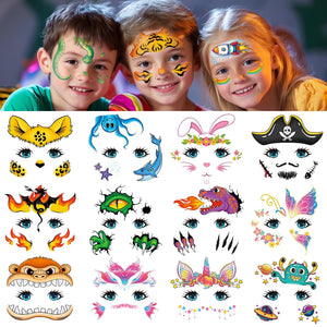 EMOME tatuajes faciales para niños, diseños adorables para fiestas divertidas