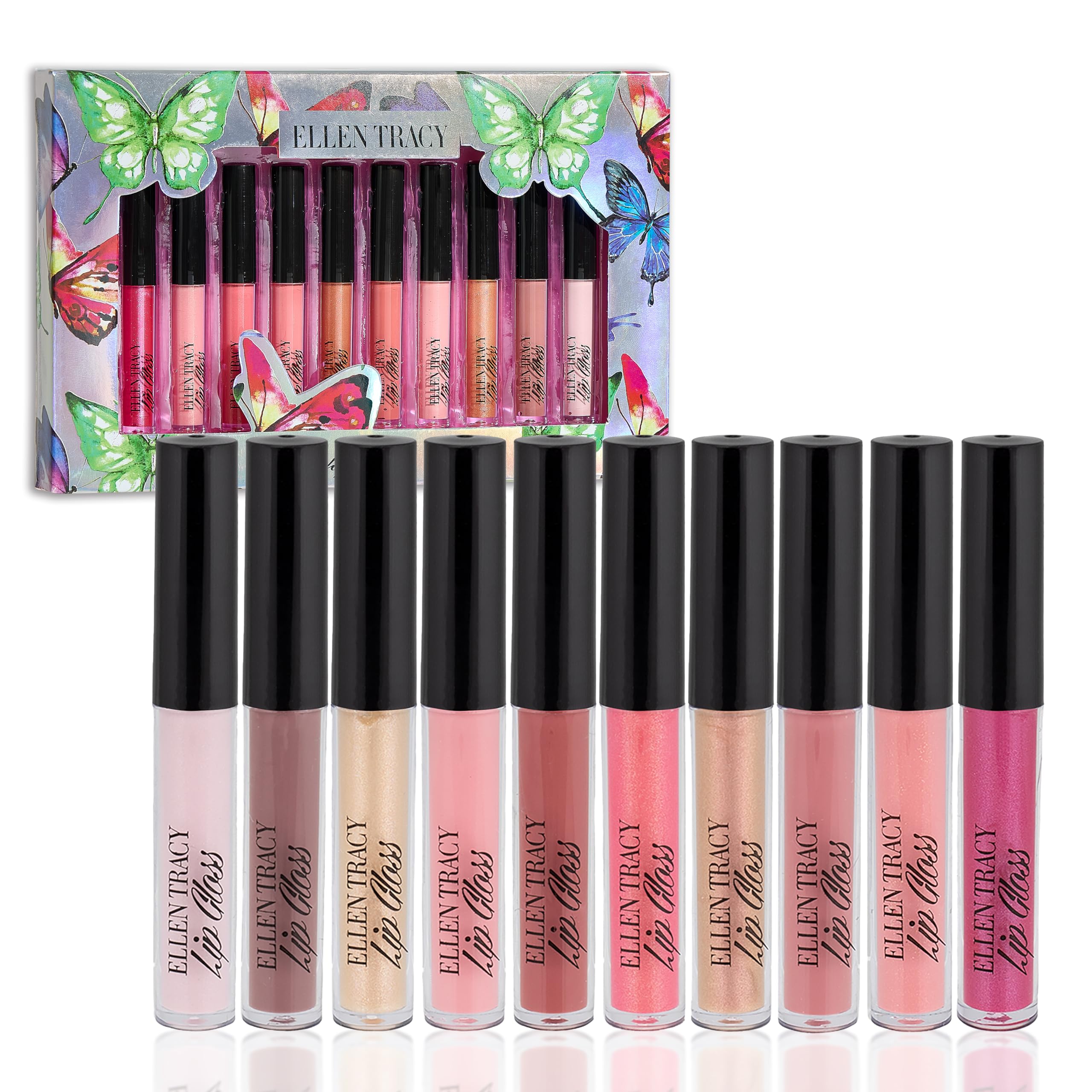 Enchante Ellen Tracy brillos labiales, colección de 10 tonos para color duradero.