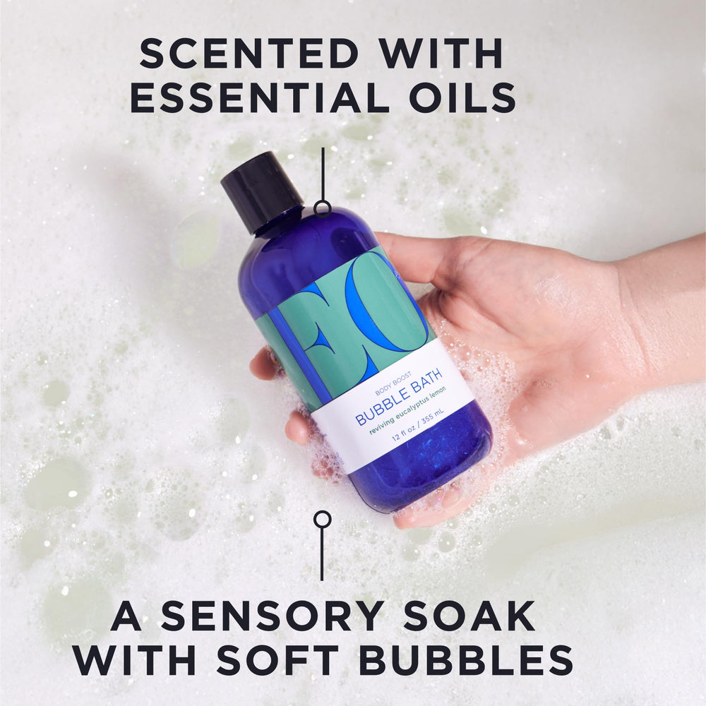 EO Burbujas de baño con aroma a eucalipto y limón para revitalizar la piel.