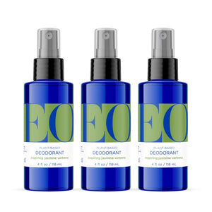 EO desodorante orgánico aerosol Jazmín Verbena en botella azul, aroma fresco para el día
