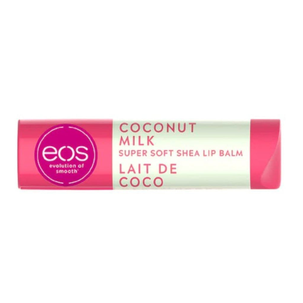 EOS bálsamo labial suave de karité con leche de coco, envase compacto.
