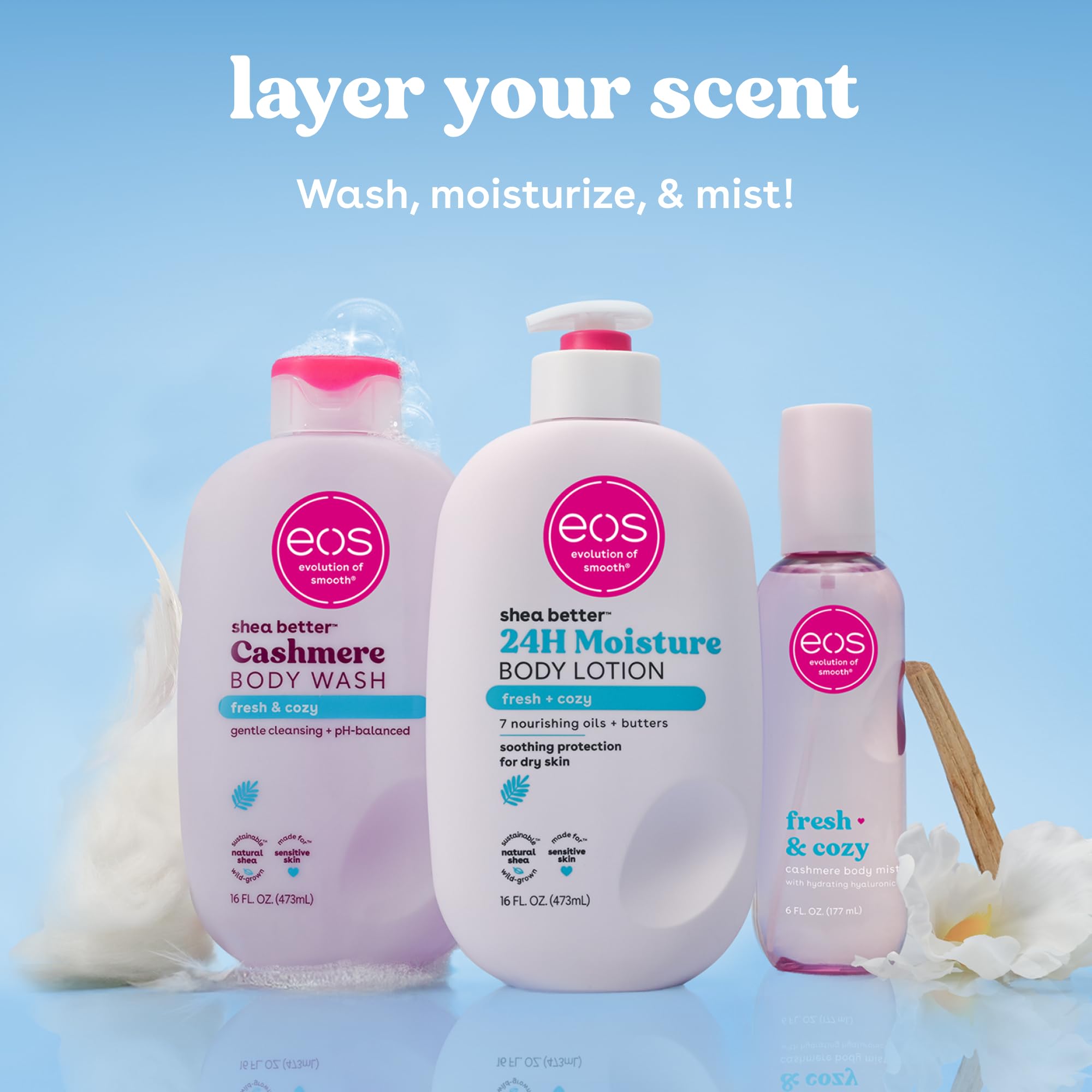 eos cashmere envase minimalista visible en estante