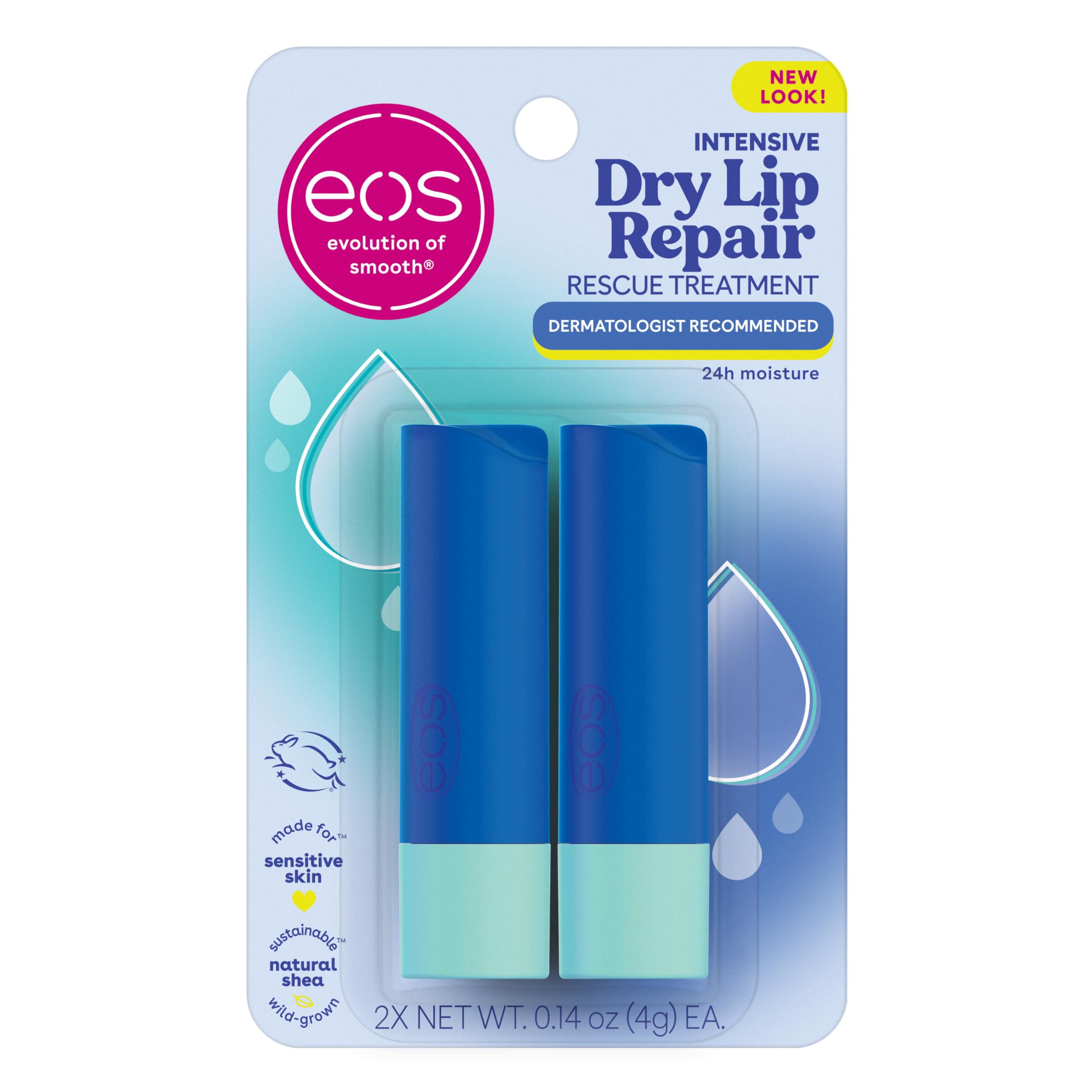 EOS The Hero Lip Repair en envase compacto, hidratación instantánea para labios.