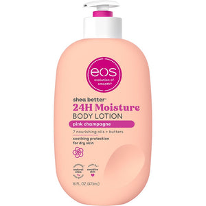 Loción corporal eos Pink Champagne, absorción rápida para piel suave.
