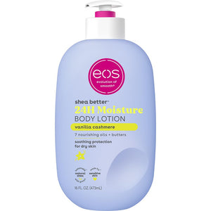 Loción corporal eos Vanilla Cashmere en frasco, hidratación suave y rápida.