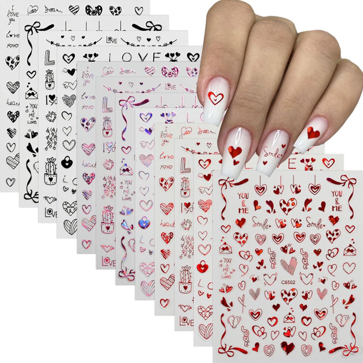 Eostankr pegatinas San Valentín corazones 3D para uñas, decoraciones duraderas.