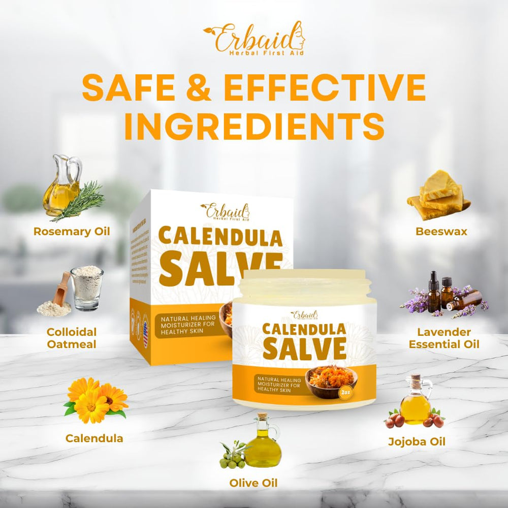 Etiqueta natural de Calendula Erbaid en tarro para confianza.