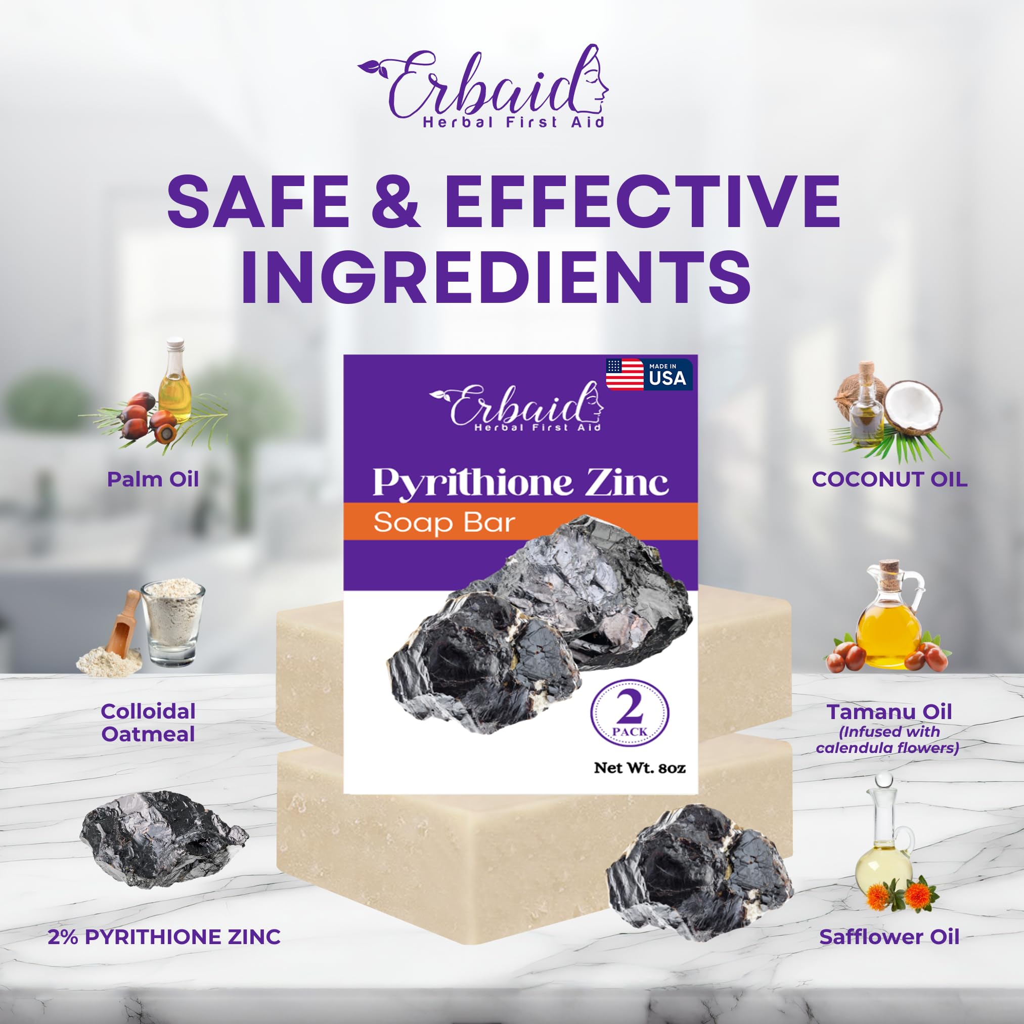Erbaid Jabón Barra con piritionato de zinc para limpieza equilibrada