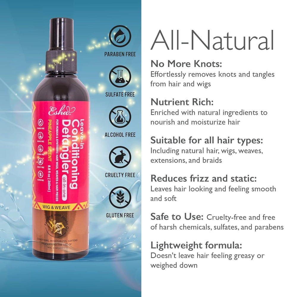 Desenredante en spray Esha para pelucas, elimina nudos y reduce roturas