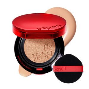 Espoir Be Velvet Cushion Latte en aplicación rápida para cobertura uniforme.