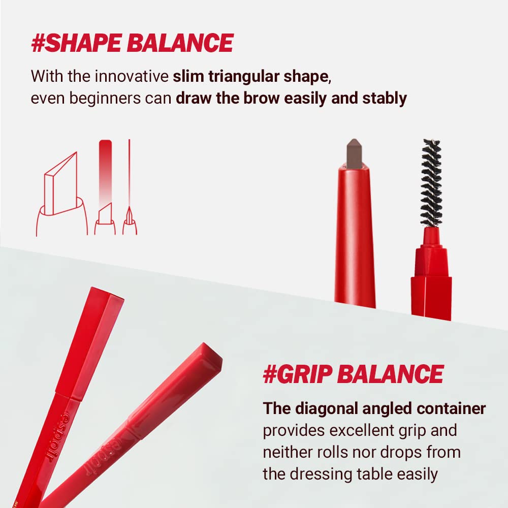 Espoir lápiz cejas equilibrio empaque diagonal ergonómico para mejor agarre.