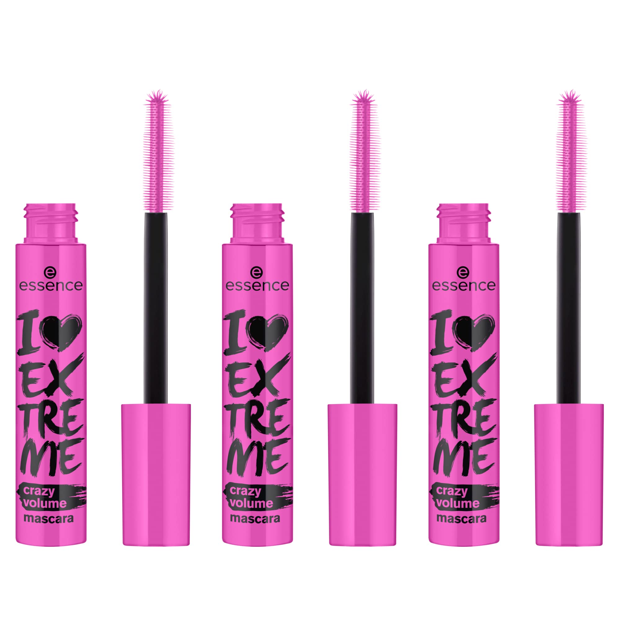 essence I Love Extreme Crazy Volume Mascara, aplicador, añade volumen intenso y definición diaria.