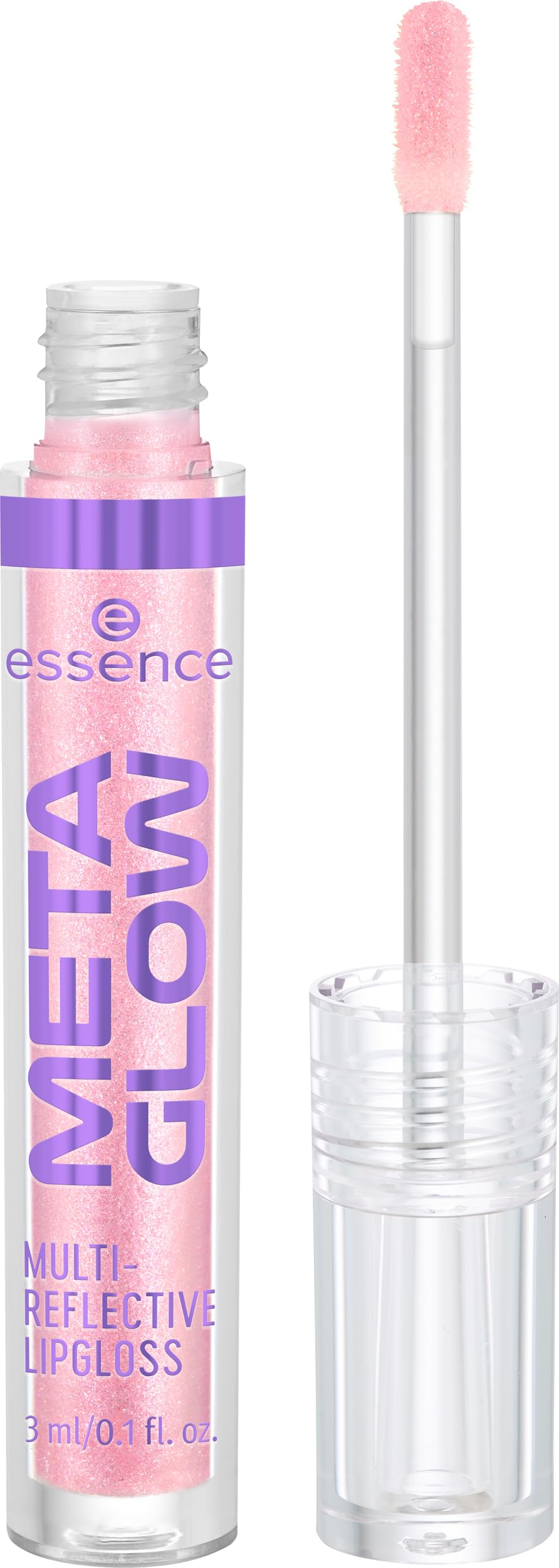 essence Meta Glow brillo iridiscente en labios para un efecto suave